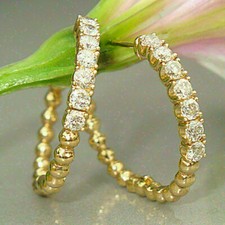 1.00 CT Coupe Ronde Moissanite Huggie Créole Boucles 14K or Jaune Plaqué