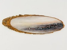   Tableau Peinture, Paysage marin, 42x14, acrylique, Gris Rose blanc, Bois