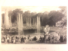 Grandes eaux du château de Versailles, lithographie anglaise, Eugène Lami