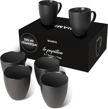 6 x 350 ml Tasse à café en grès/Ensemble de tasses Le Papillon Collection (Noir)