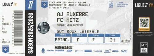 Ticket football auxerre - de, aj