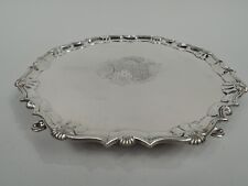 George II Salver Ancien Géorgien Coque Défiler Bac Anglais Argent Sterling 1741