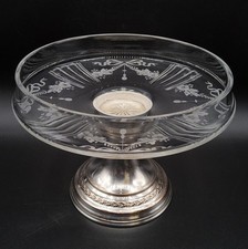 Coupe compotier en métal argenté et cristal taillé gravé nœuds style Louis XVI