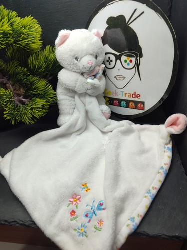 Doudou chat blanc rose - doudou, fleurs