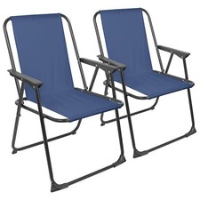2x Noir Mat/Bleu Marine Chaise de Plage Pliante en Métal Portable Extérieur