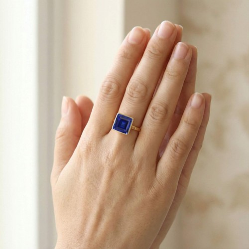 Bague carrée saphir bleu - bleu, 11mm