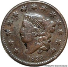 V2257 Rare United States USA One Cent Coronet Head 1833 ->Faire Offre