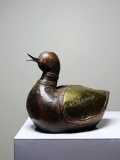 Petit canard en bois sculpté laiton et cuivre artisanat Indien vintage