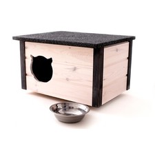 QLS Chenil Maison à Chat 57x47 CM en Bois Isolé Résistant aux Intempéries