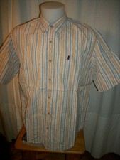 Chemise sport manches courtes MARLBORO CLASSICS coton beige rayé bleu XL ou 44