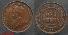 AUSTRALIE ! ONE PENNY Georges V 1911 cuivre , en TTB