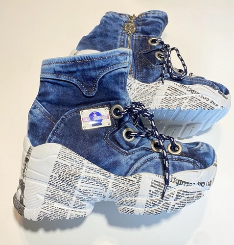Y2k denim platform boots - y2k,