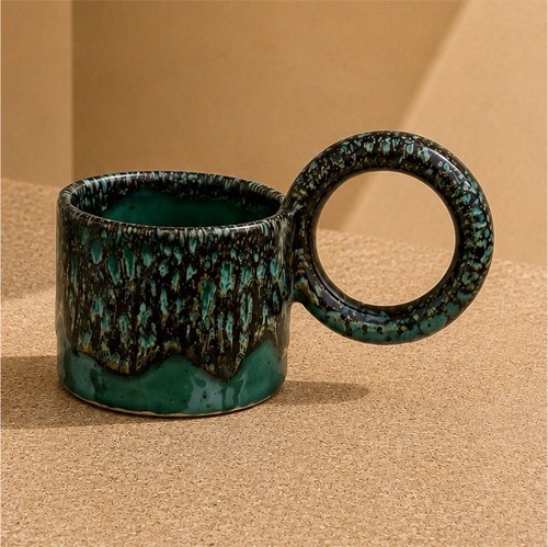 Mug céramique vert - /noir, avec