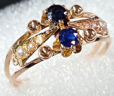 Bague OR ROSE 18K Saphirs Perles "tête de cheval" (1838-1919 ) Testé et nettoyé