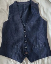 Beau Gilet Bleu en Lin Neuf