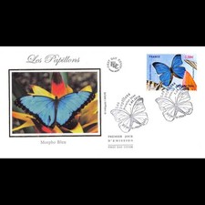 FDC soie - Les papillons, Morpho bleu, oblit 3/9/2010 Rémire-Montjoly