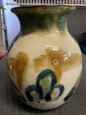 Vintage Asian Crackle Pottery Vase Urn Jar with signature on bottom.
