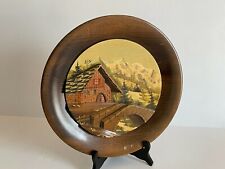 Ancienne assiette en bois Sculpté Vintage  Chalet Montagne Déco type CLEAL Ski 