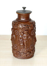 POT FLACON A TABAC GRES BEAUVAISIS XIXe BOUCHON ETAIN - COUPLE ROMANTIQUE 19x9cm