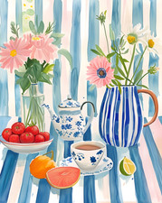 Art mural de table de petit déjeuner floral - affiche de cuisine -...