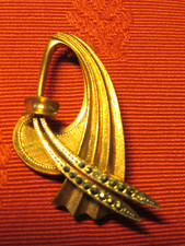 BROCHE ancienne ART DÉCO VOLUTE plissée & MARCASSITES en FIX plaqué or