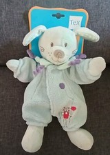 2088🌟28cm Doudou Peluche TEX BABY Chien lapin Bleu Violet Ballon Rouge