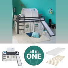 Lit superposé d'enfant 90x200 avec toboggan matelas mezzanine gris Homestyle4u