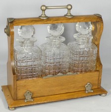 Cave à Whisky à 3 Carafes En Cristal Et Chêne, Angleterre, Début XX ème