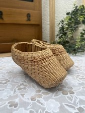 Paire d'Anciens Petits Sabots Chinois en Osier Chaussons Paille Vintage Asie