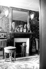 Intérieur appartement cheminée poêle à bois - 2 anciens négatifs photo an. 1920