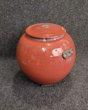 Charles Hair Vase Grès Email Rouge Tacheté Pot Couvert Inspiration Japon TBE