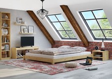 Lit double pin naturel 160x200 extra-plat sans tête de lit, accessoires variabl.