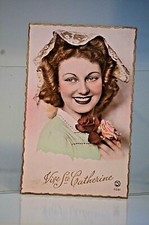 CPA CARTE POSTAL STE SAINTE CATHERINE DENTELLE AJOURE BONNET FILLE GARCON ANCIEN
