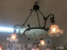 Lustre pâte de verre 3 tulipes et 1 vasque blanc