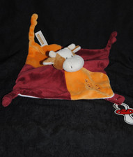 ?Doudou plat vache RODADOU RODA rouge orange bordeaux bébé attache tétine TTBE