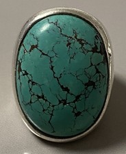 BAGUE ARGENT MASSIF TURQUOISE NAVAJO AMÉRINDIEN NATIVE STERLING VINTAGE  XXL T52