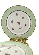 Lot 4 assiettes plates Porcelaine Limousine Art Deco aile vert d'eau1930-1940