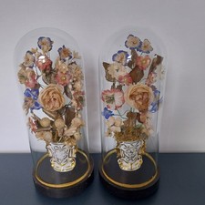 Paire de Globe de Mariée Napoleon III Vase en Paris et fleurs H 39 cm