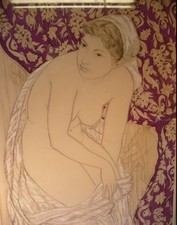 Genia HADJI MINACHE Estampe en couleur Génia  Femme drapée 1949