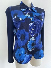 KENZO JEANS Veste Vintage Japonaise FLORAL Satin Bleu Laine Années 8090 Taill...