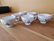 Henriot Quimper Série de 6 tasses à chocolat en faience à décor de coq rose