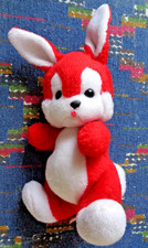 SOR/ DOUDOU PELUCHE VINTAGE LAPIN NOUNOURS BLANC ROUGE 25/32CM   TBE