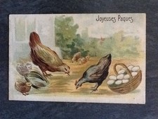 CP ILLUSTREE GAUFREE PAQUES POULES POUSSINS PANIER OEUFS - 61972