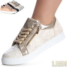 Chaussures Femme de Sport Baskets Basses Derby Plateforme à Lacets Métallique