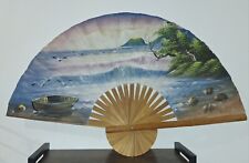 Grand éventail japonais décoratif mural peint à la main