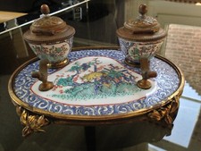 Ancien Encrier Nécessaire Bureau Porcelaine XIXéme Style Chantilly ?