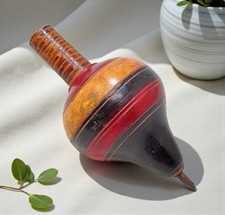 En Bois Vintage Haut Tournant Jouet Original Ancien Main Sculpté Laque Peinte