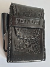étui cuir noir ceinture ACAPULCO gravures artisanales 10/7 cm beg
