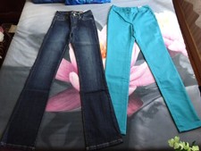 Lot 2 pantalons jean denim foncé bleu canard coton 1x BONOBO 1x NAF NAF 34 TBE