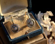 Boucles d'oreilles Dormeuse Doré Art Deco Rond Serti CZ Baguette Blanc Class SA3